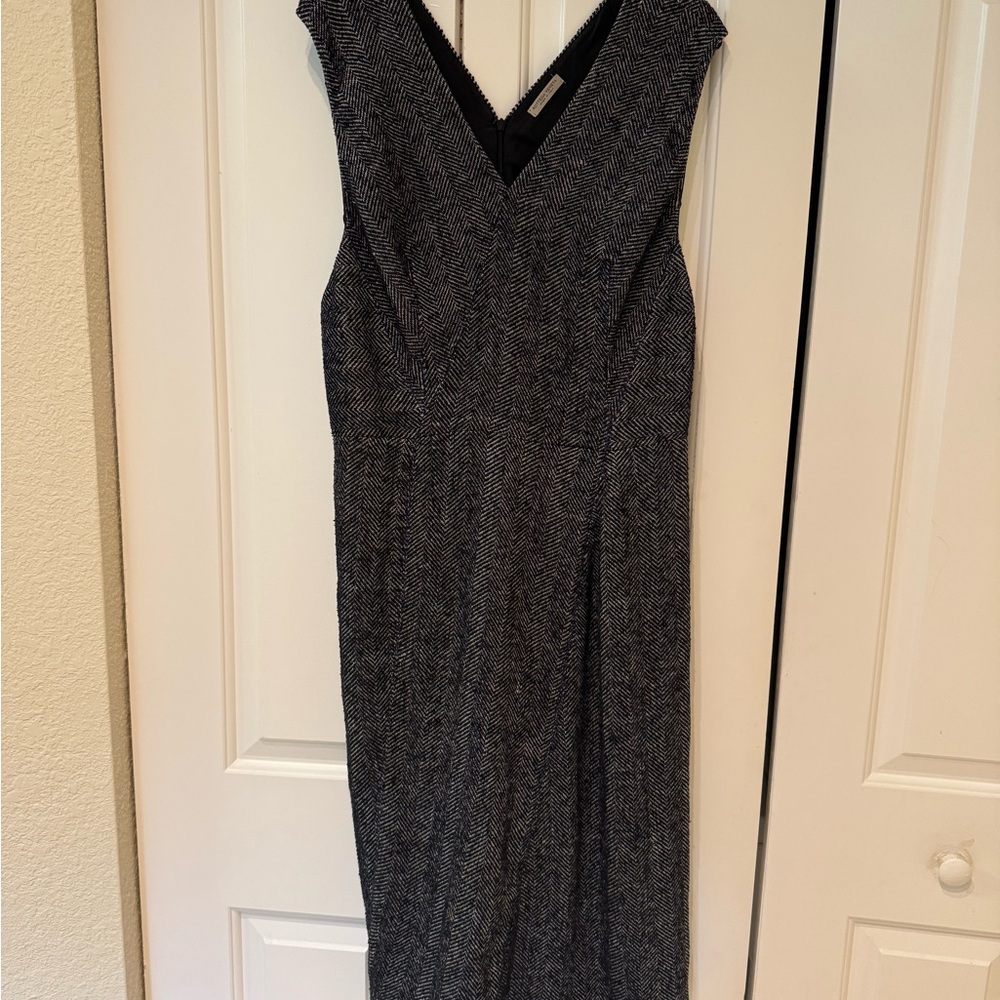 Old   Bottega Veneta Herringbone Black and Gray Midi Dress size 10-12 Italy